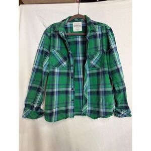 Aeropostale Mens Green Blue Plaid Flannel Button Down Shirt Size Medium Cotton